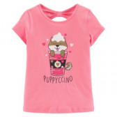 Βαμβακερό μπλουζάκι για κορίτσι - Puppycino, ροζ Carter's 151439 