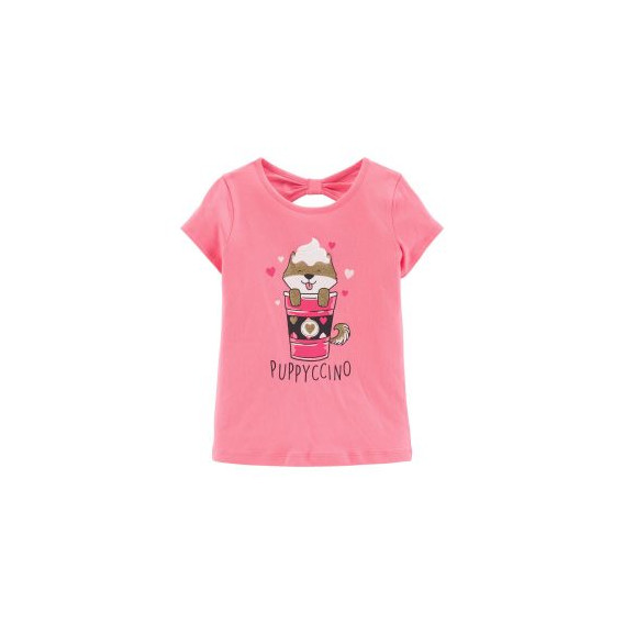 Βαμβακερό μπλουζάκι για κορίτσι - Puppycino, ροζ Carter's 151439 