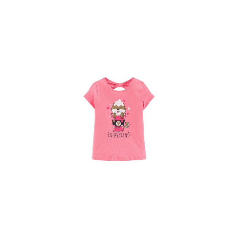 Βαμβακερό μπλουζάκι για κορίτσι - Puppycino, ροζ  151439