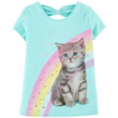 Βαμβακερό μπλουζάκι για ένα κορίτσι - Γατάκι με ουράνιο τόξο Carter's 151442 