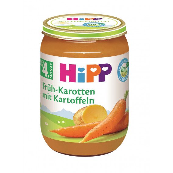 Βιολογικά πουρέ μαλακά καρότα με πατάτες, βάζο 190 g. Hipp 152361 