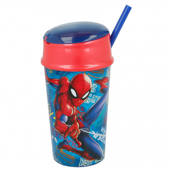 Κύπελλο με καπάκι, καλαμάκι και χώρο φαγητού - Spiderman, 400 ml Spiderman 153221 2