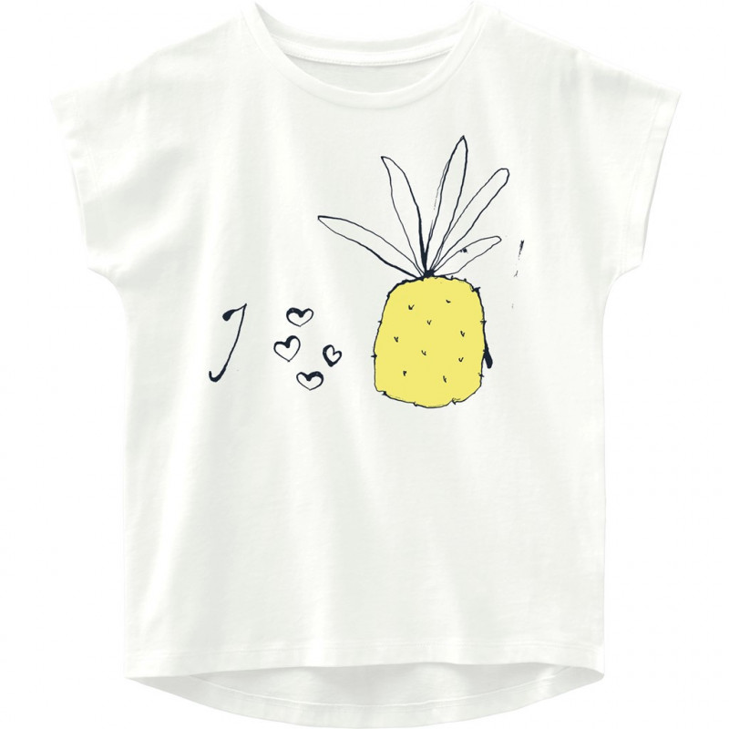 Μπλουζάκι από οργανικό βαμβάκι με τύπωμα ανανά για κορίτσια λευκό  153515
