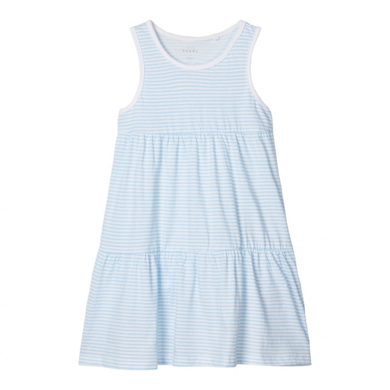 Αμάνικο λευκό και μπλε ριγέ φόρεμα από βιολογικό βαμβάκι για κορίτσια  153526