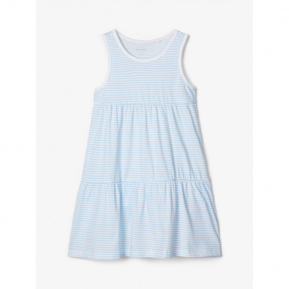 Αμάνικο λευκό και μπλε ριγέ φόρεμα από βιολογικό βαμβάκι για κορίτσια Name it 153527 2