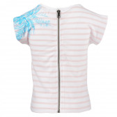 Μπλουζάκι με φερμουάρ στο πίσω μέρος σε λευκή και ροζ λωρίδα για ένα κορίτσι Boboli 153788 3