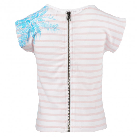 Μπλουζάκι με φερμουάρ στο πίσω μέρος σε λευκή και ροζ λωρίδα για ένα κορίτσι Boboli 153788 3