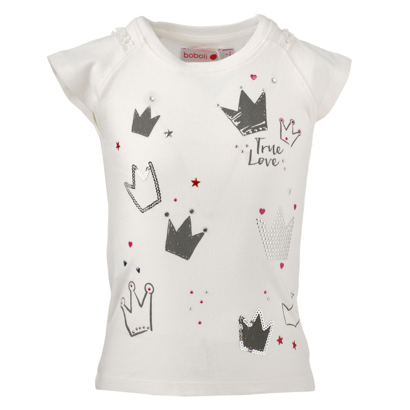 Μπλουζάκι με απλικέ λεπτομέρειες για ένα κορίτσι, λευκό  153789