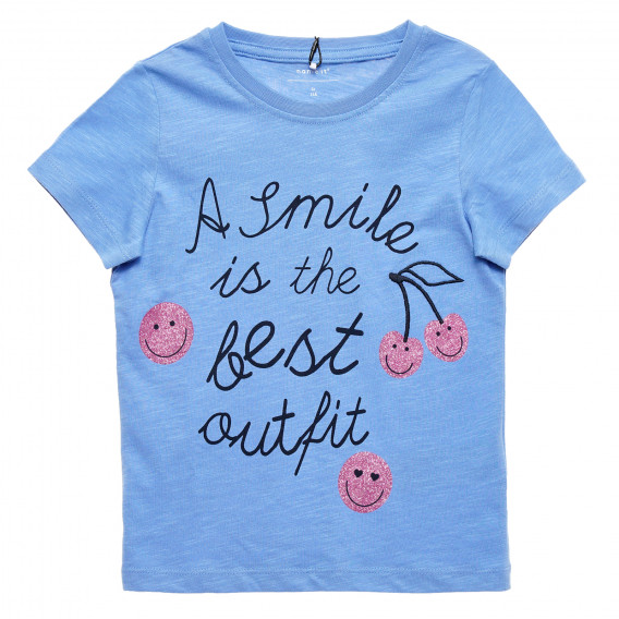 Βαμβακερό μπλουζάκι για ένα κορίτσι, μπλε χαμόγελο Name it 154348 