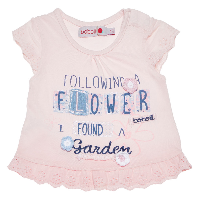 Βαμβακερό μπλουζάκι με βολάν και απλικέ για ένα κοριτσάκι, ροζ  154938