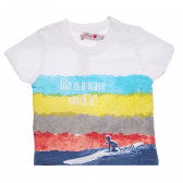 Βαμβακερό μπλουζάκι με έγχρωμη εκτύπωση για ένα αγοράκι, λευκό - Η ζωή είναι ένα κύμα Boboli 154946 