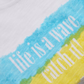 Βαμβακερό μπλουζάκι με έγχρωμη εκτύπωση για ένα αγοράκι, λευκό - Η ζωή είναι ένα κύμα Boboli 154948 3