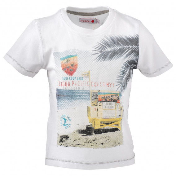 Βαμβακερό μπλουζάκι με γραφική εκτύπωση για ένα αγόρι, λευκό Boboli 154954 