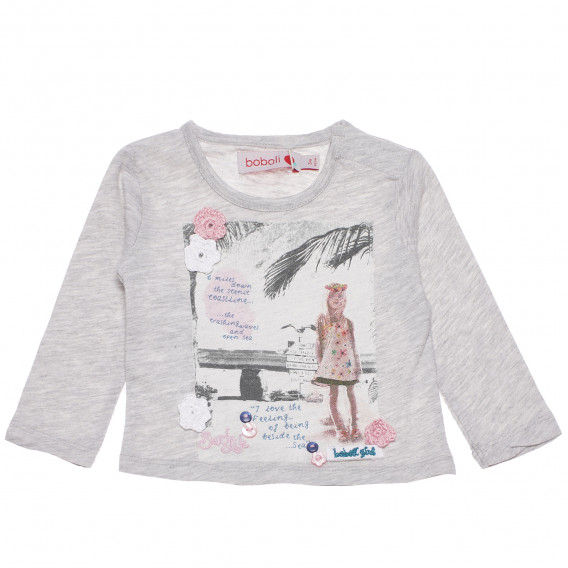 Μπλούζα με γραφική εκτύπωση και απλικέ για ένα κοριτσάκι, γκρι Boboli 155021 