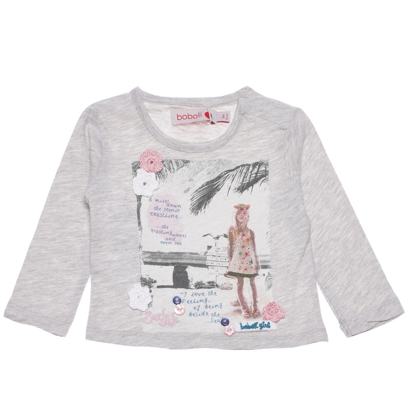 Μπλούζα με γραφική εκτύπωση και απλικέ για ένα κοριτσάκι, γκρι  155021