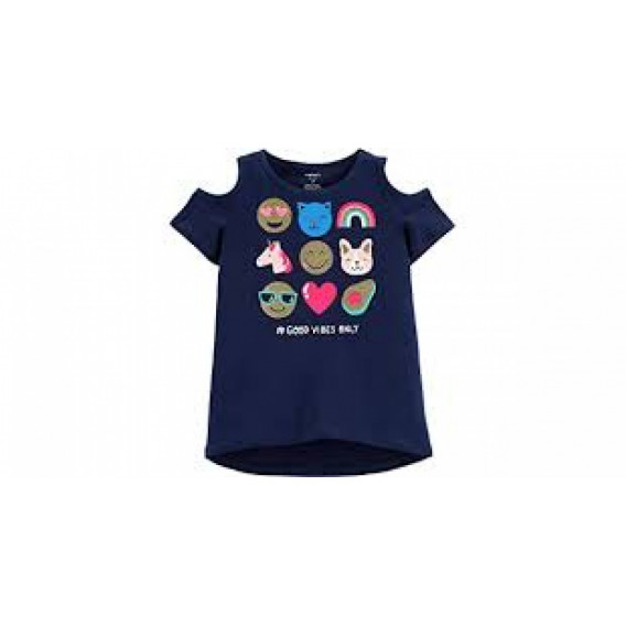Βαμβακερό μπλουζάκι με ώμους για ένα κορίτσι - Emoji Carter's 159630 