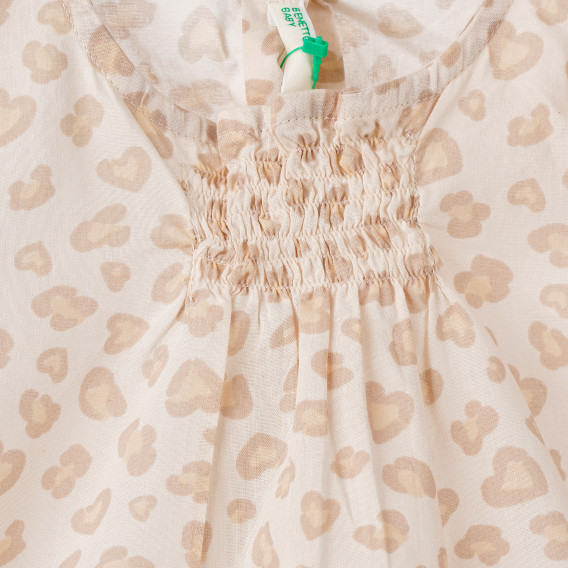 Βαμβακερό αμάνικο πουκάμισο για ένα κοριτσάκι, μπεζ ζωική εκτύπωση Benetton 160308 2