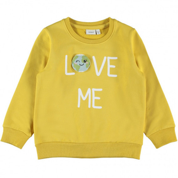 Βαμβακερή μπλούζα με επιγραφή για κοριτσάκια, κίτρινο Name it 160820 