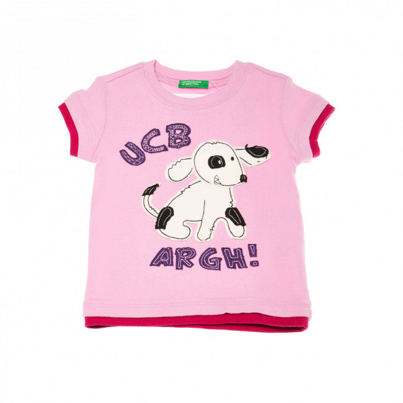 Βαμβακερό μπλουζάκι για κορίτσια, μοβ με τύπωμα σκύλου Benetton 161071 