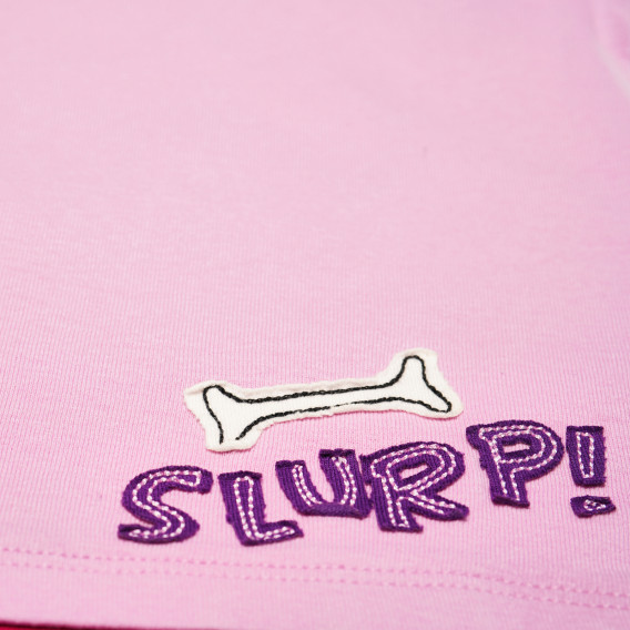 Βαμβακερό μπλουζάκι για κορίτσια, μοβ με τύπωμα σκύλου Benetton 161074 4