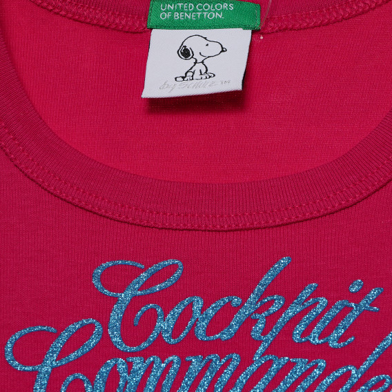 Ροζ βαμβακερή μπλούζα για ένα κορίτσι, Snoopy Benetton 161617 2