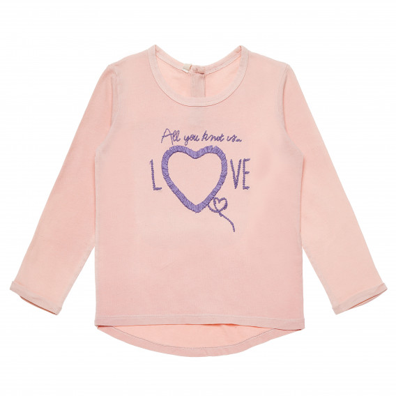Ροζ μακρυμάνικη βαμβακερή μπλούζα με τύπωμα καρδιάς για κορίτσια Benetton 163688 