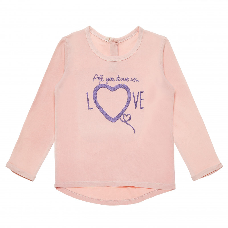 Ροζ μακρυμάνικη βαμβακερή μπλούζα με τύπωμα καρδιάς για κορίτσια  163688