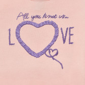 Ροζ μακρυμάνικη βαμβακερή μπλούζα με τύπωμα καρδιάς για κορίτσια Benetton 163692 2