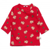 Κόκκινη μακρυμάνικη βαμβακερή μπλούζα με τύπωμα για κορίτσια Benetton 163712 