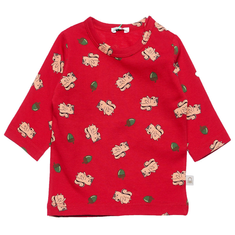 Κόκκινη μακρυμάνικη βαμβακερή μπλούζα με τύπωμα για κορίτσια  163712