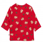 Κόκκινη μακρυμάνικη βαμβακερή μπλούζα με τύπωμα για κορίτσια Benetton 163716 4