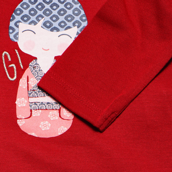 Κόκκινη μακρυμάνικη μπλούζα με ένα κουμπί στο πίσω μέρος για κορίτσια Benetton 163796 4