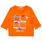 Πορτοκαλί μακρυμάνικη βαμβακερή μπλούζα για κορίτσια Benetton 163946 