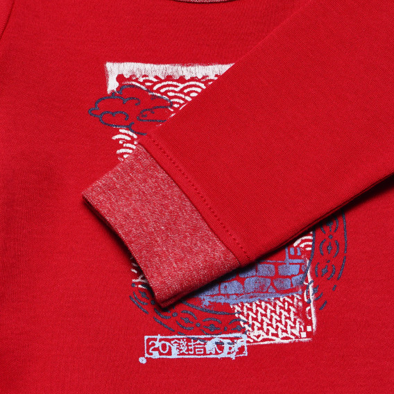 Βαμβακερή κόκκινη μπλούζα με μακριά μανίκια για κορίτσια Benetton 163991 3