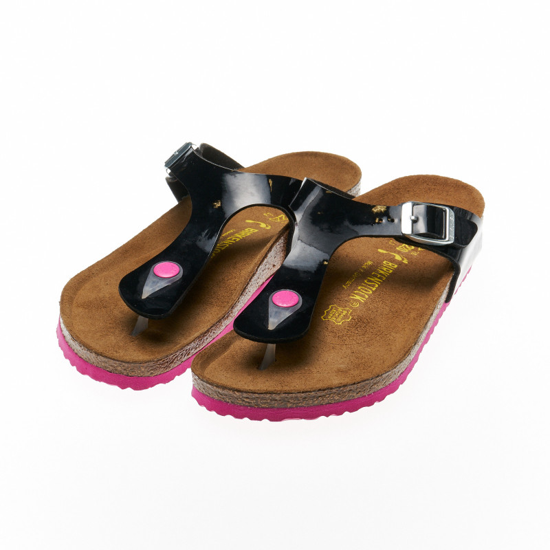 Ορθοπεδικές παντόφλες για κορίτσια με διαχωριστικό toe, μαύρο με ροζ λεπτομέρειες  16523