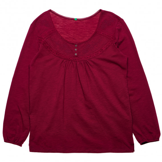 Βαμβακερή μπλούζα με μακριά μανίκια σε μωβ χρώμα για κορίτσια Benetton 166017 