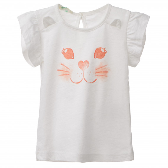 Βαμβακερό μπλουζάκι σε λευκό για ένα κορίτσι, γάτα Benetton 167667 