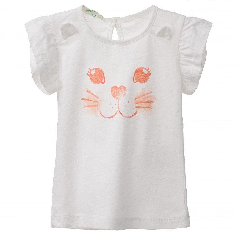 Βαμβακερό μπλουζάκι σε λευκό για ένα κορίτσι, γάτα  167667