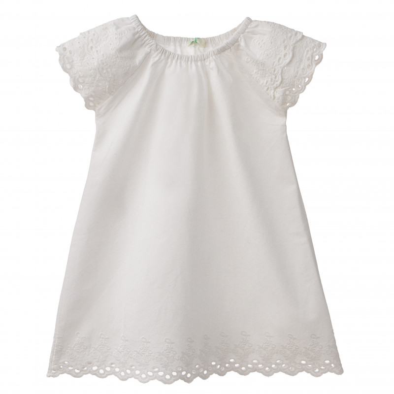 Βαμβακερό φόρεμα με λεπτομέρειες από δαντέλα σε λευκό για ένα κορίτσι  167671