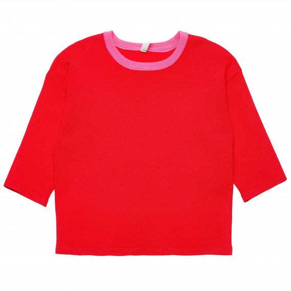 Μακρυμάνικη μπλούζα για ένα κορίτσι, κόκκινο με ροζ γιακά Benetton 168352 