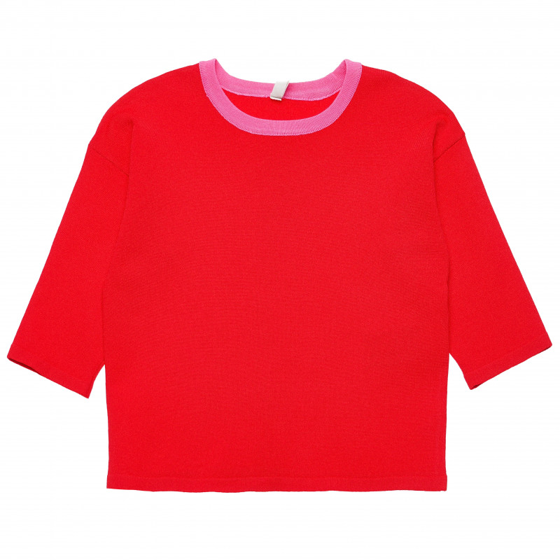 Μακρυμάνικη μπλούζα για ένα κορίτσι, κόκκινο με ροζ γιακά  168352
