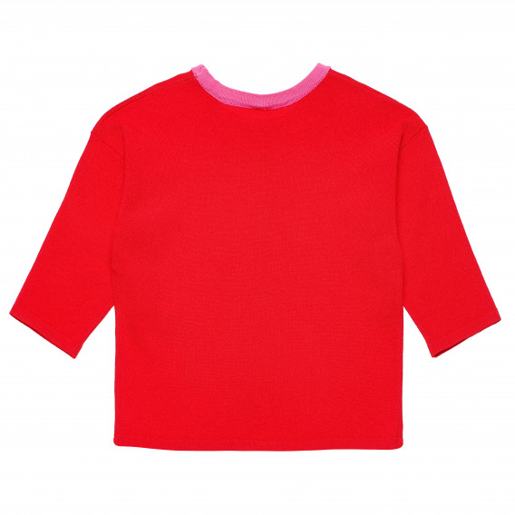 Μακρυμάνικη μπλούζα για ένα κορίτσι, κόκκινο με ροζ γιακά Benetton 168355 2