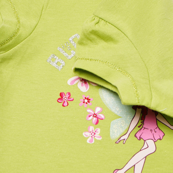 Βαμβακερό μπλουζάκι για μωρά σε πράσινο χρώμα, νεράιδα Benetton 168362 3