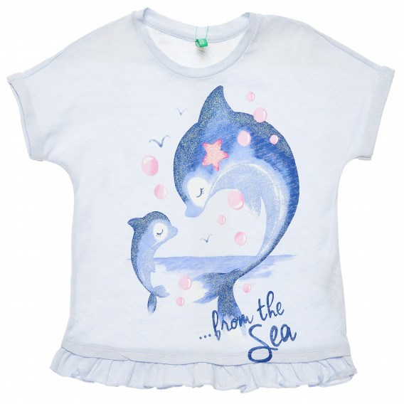 Μπλε βαμβακερό μπλουζάκι για ένα κορίτσι, δελφίνια Benetton 168456 