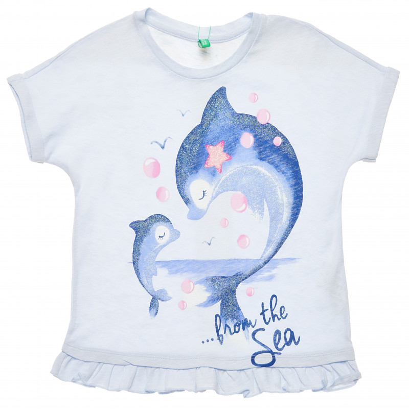 Μπλε βαμβακερό μπλουζάκι για ένα κορίτσι, δελφίνια  168456