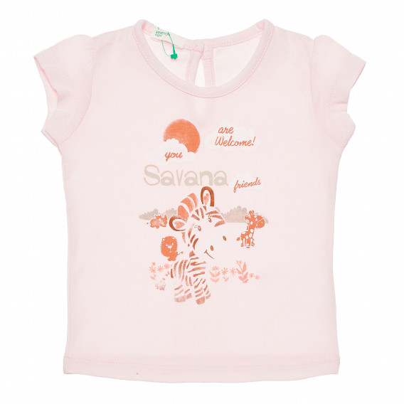 Βαμβακερό μπλουζάκι για μωρά σε ροζ, ζέβρα Benetton 168627 