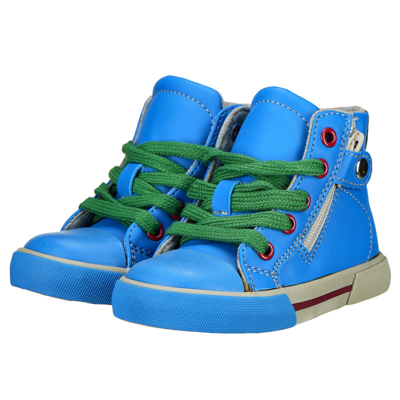 Ψηλές μπότες με πράσινα κορδόνια για αγοράκια, μπλε  170057