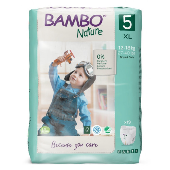 Bambo Nature Pants μεγέθους 5 XL, οικολογικές πάνες μίας χρήσης 12-18 κιλά - 19 τεμ. Bambo Nature 171186 5