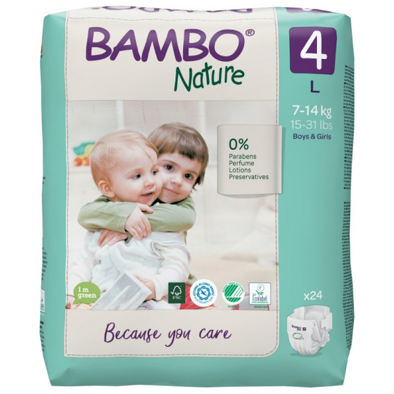 24 τεμ. οικολογικές πάνες μίας χρήσης Bambo Φύση μεγέθους: 4, 7-14 κιλά Bambo Nature 171204 2