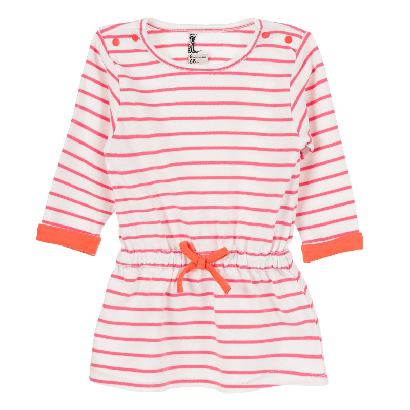 Λευκό βαμβακερό φόρεμα με πορτοκαλί ρίγες για μωρά ( κορίτσια )  171604